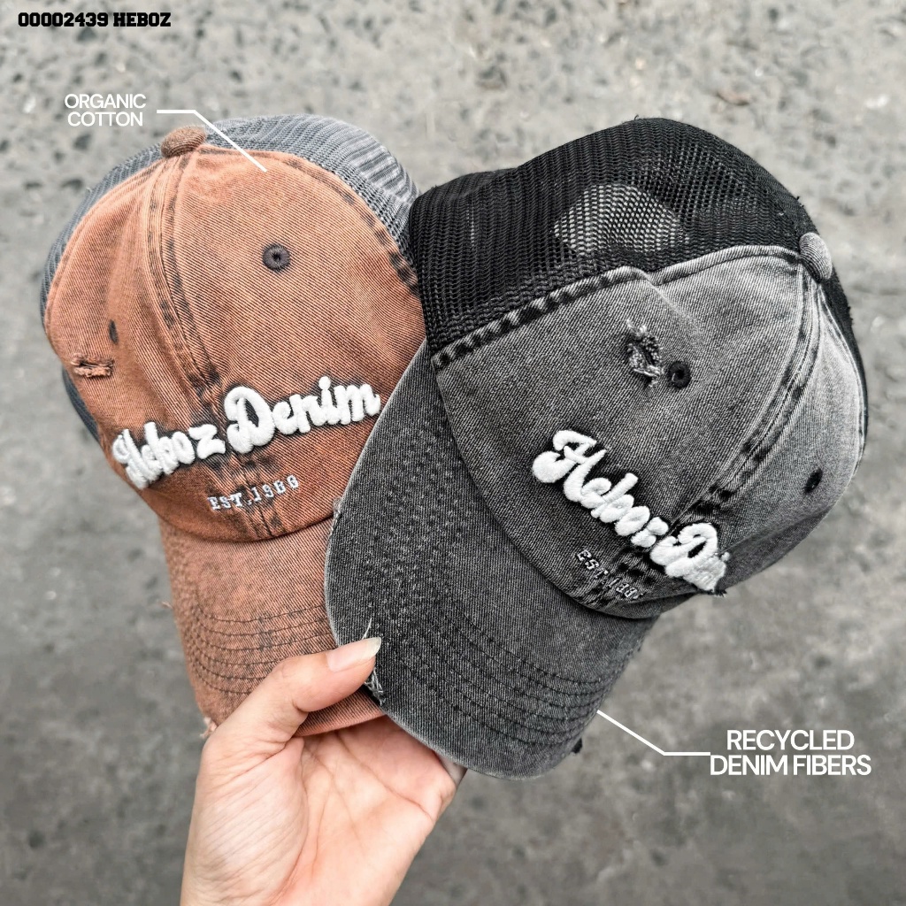Nón denim wash Heboz 2M, mũ lưỡi trai phối lưới dành cho nam - 00002439