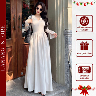 đầm maxi dáng dài có tay LaNang đầm tay dài cổ v đi chơi sang trọng [V375]