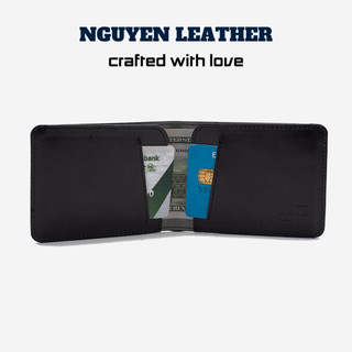 Ví bóp da nam mỏng nhỏ gọn phong cách châu âu chất da bò cao cấp màu den nhập khẩu Nguyen Leather