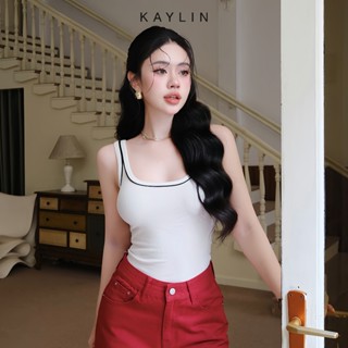 Áo thun ba lỗ KAYLIN form ôm phối viền vải thun gân lụa mỏng nhẹ co giản phong cách basic - N2403