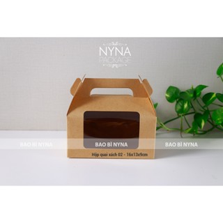 COMBO 10 Hộp giấy Kraft quai xách 02 - 16x13x9cm - có cửa sổ, đựng bánh cupcake, quà tặng