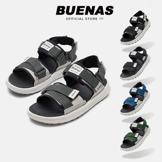 Giày sandal Buenas 2628 LEATHER màu đen - ghi, quai hậu nam nữ unisex học sinh đế cao 4cm