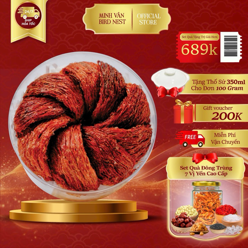  Tổ Yến Huyết Rút Lông Nguyên Tổ Thượng Hạng Cao Cấp  Tặng Kèm Đông Trùng Hạ Thảo  - YẾN SÀO MINH VÂN 