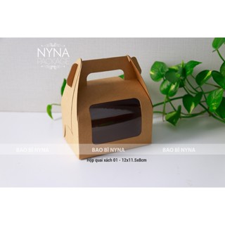 COMBO 10 - Hộp giấy Kraft quai xách 01 - 12x11.5x8cm - có cửa sổ, đựng bánh cupcake, quà tặng