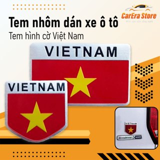 Tem nhôm cờ Việt Nam dán trang trí xe ô tô, xe máy, dán trang trí decor chất liệu hợp kim nhôm.