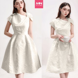 Váy tiểu thư MINA dáng xoè mini dự tiệc, đi chơi chất Gấm hoa hồng MN189