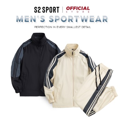 Bộ gió thể thao nam S2 SPORT cao cấp quần bo ống 2 lớp tráng bạc cản gió, chống xước - BG01