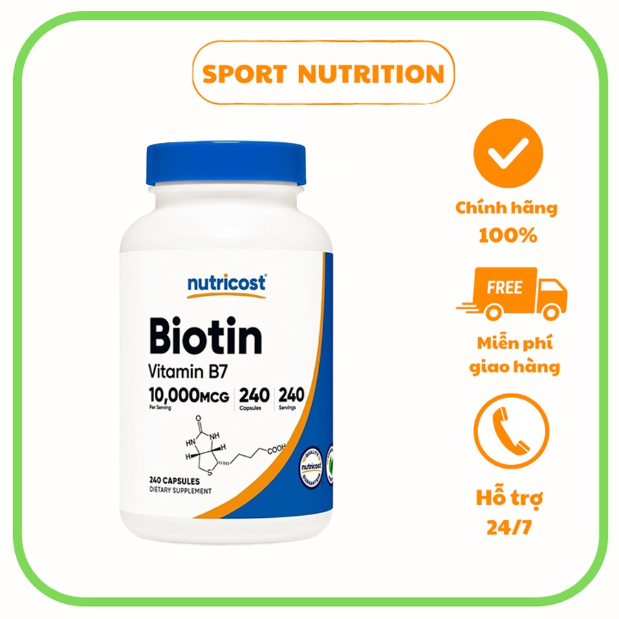 Nutricost Biotin Vitamin B7 10000 Mcg, viên uống giúp da sáng  mịn, cải thiện tình trạng rụng tóc