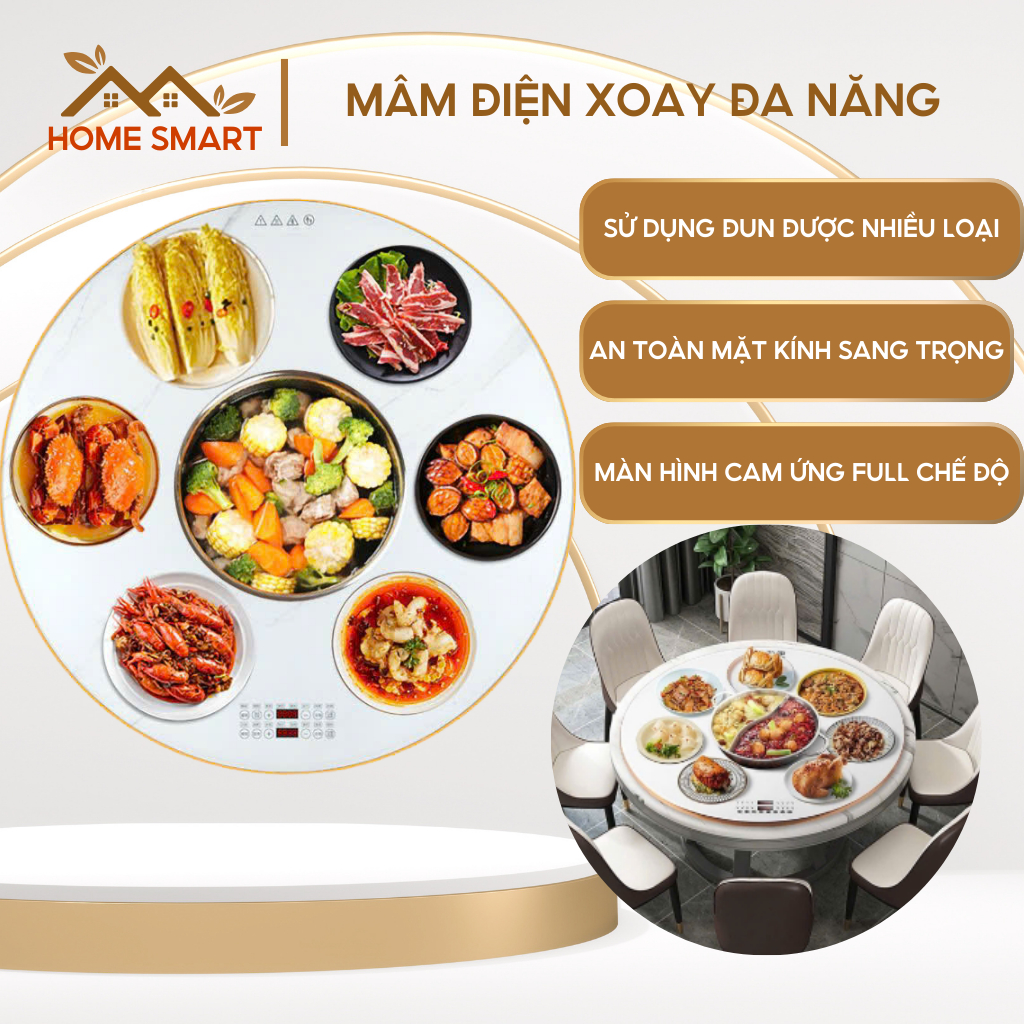 MÂM ĐIỆN HÂM NÓNG THỨC ĂN CÓ BẾP LẨU Ở GIỮA GIÚP GIỮ NÓNG HÂM THỨC ĂN Ủ ẤM XÀO RÁN NẤU LẨU ĐA NĂNG XOAY 360 ĐỘ