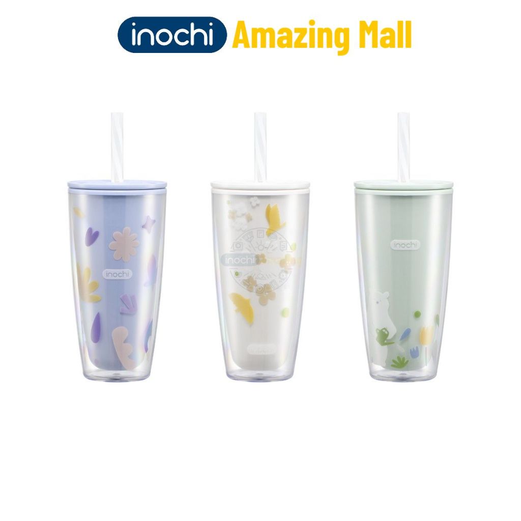 Ly nhựa 2 lớp Chiba Classic 750ml kèm ống hút Inochi Amazing Mall