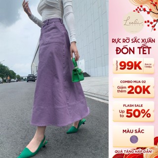  Chân váy kaki dáng dài túi hộp trắng nâu tím LiLiQiQi By LeeGi Min6700 Min6703 Min6706 