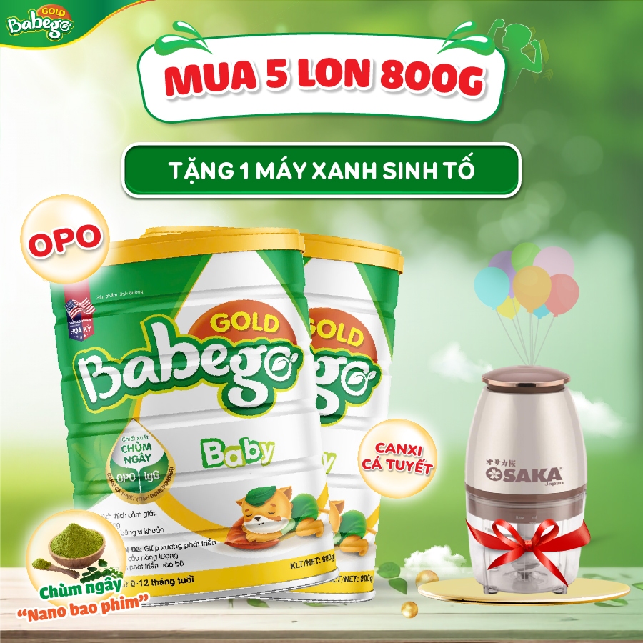 (Tặng MÁY XAY) Combo 5 lon sữa công thức Babego Gold 800gr