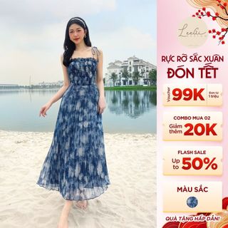 Đầm maxi hai dây đi biển họa tiết LiLiQiQi By LeeGi chất voan tơ mềm cao cấp - Min610