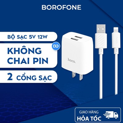 Bộ sạc iphone Hoco 12W Dây sạc iphone USB Củ sạc 12W + cáp H-UPF01-SI dài 1 mét