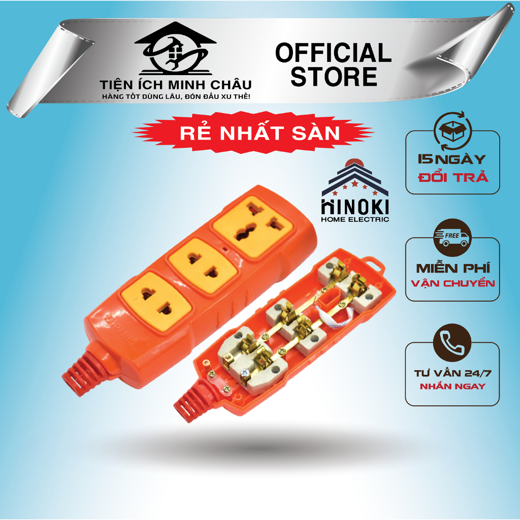 Ổ chịu tải 3 lỗ - 6000W, Ổ cắm điện lõi sứ chống cháy Hinoki 6000W siêu chịu tải - [CHÍNH HÃNG]