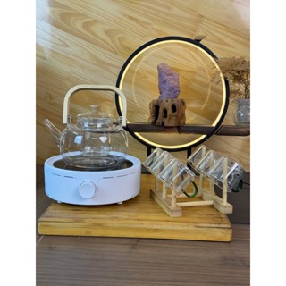 [Combo] Bếp Đun Nước Pha Trà Hồng Ngoại Mini 800W - Ấm Pha Trà Thủy Tinh 1L - 6 Cốc Trà Và Khay Úp Cốc
