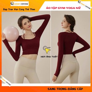  Set Áo Tập GYM Yoga Thể Thao Nữ Tay Dài Ôm Body cách điệu chất vải xịn co giãn có mút ngực J34028Y 