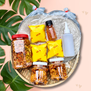 Bánh tráng phơi sương 250g, muối tép hành phi 200g, bơ 300g,100g tóp mỡ (Tặng 1 nước sốt)