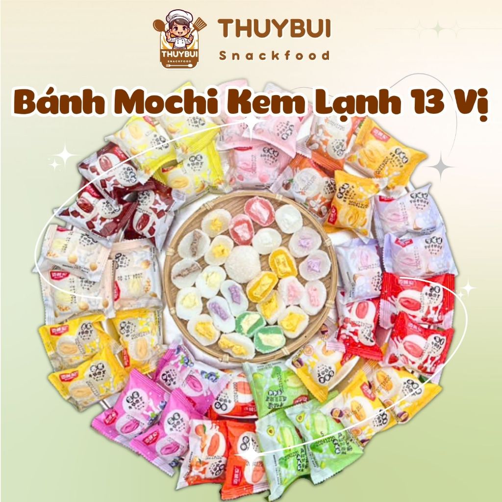 (13 Vị) Bánh Mochi Kem Sữa Vị Sầu Riêng/ Khoai Môn/ Đậu Nành Đủ Vị, Bánh Mochi Phủ Dừa Đài Loan, Bánh Mochi Kem Lạnh