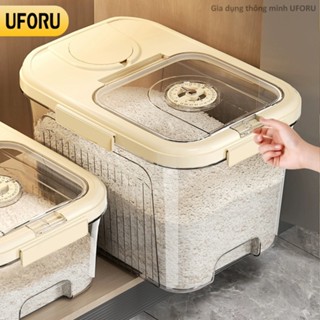 Thùng đựng gạo nhà bếp nắp bật thông minh màu kem chịu lực chịu nhiệt tốt 3 loại 5kg 10kg 15kg - UF458