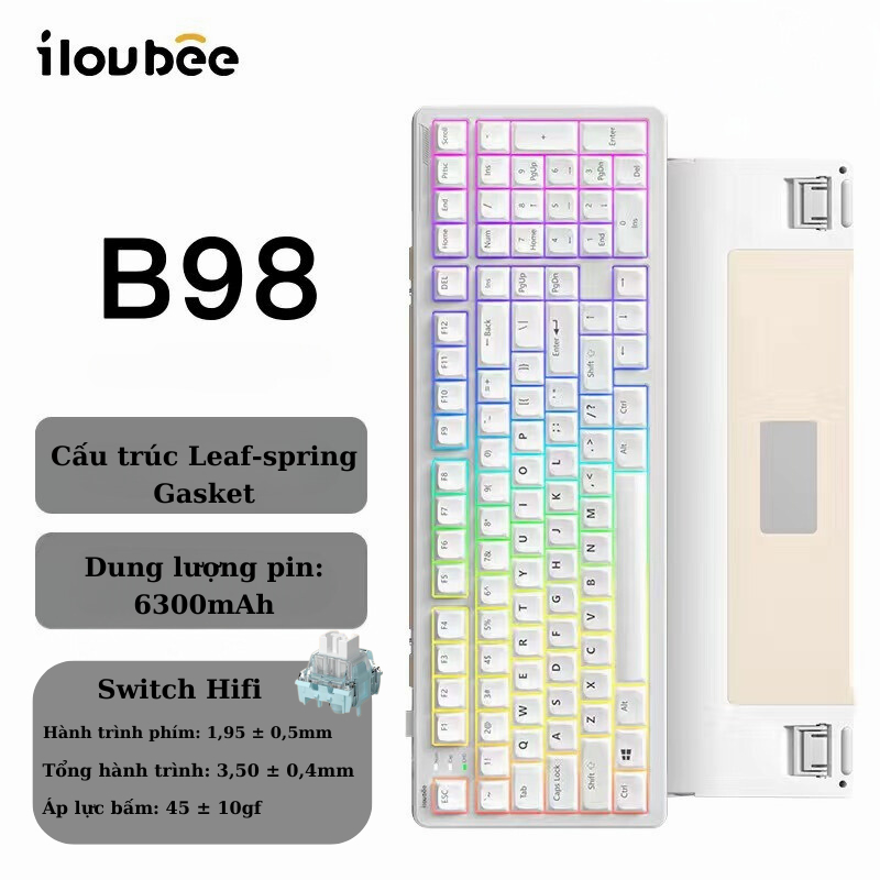Bàn phím cơ không dây Fullsize ILOUBEE B98 - 3 mode kết nối - Hotswap 5 pin -  Có app tùy chỉnh | BigBuy360 - bigbuy360.vn