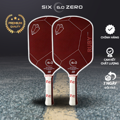 Vợt Pickleball Six Zero Ruby (Mặt Kevlar Aramid) - Siêu Xoáy, Đúc Nguyên Khối, Chính Hãng