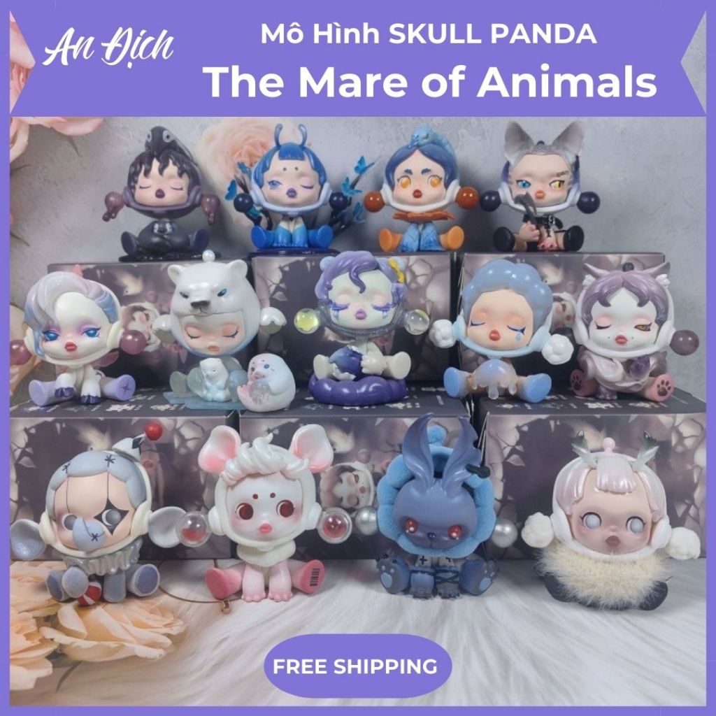 [Full set 12 box + 1 secret] Hộp Bí Ẩn Blind Box Skull Panda - The Mare of Animals, Loại Rep 1:1, Mô