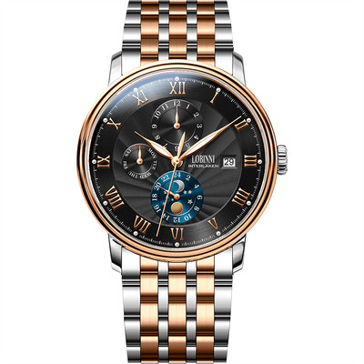 Đồng hồ nam chính hãng Lobinni  LB11023G-T3 Kính chống xước,Chống nước 50m,Máy cơ(Automatic,dây kim loại mặt đen