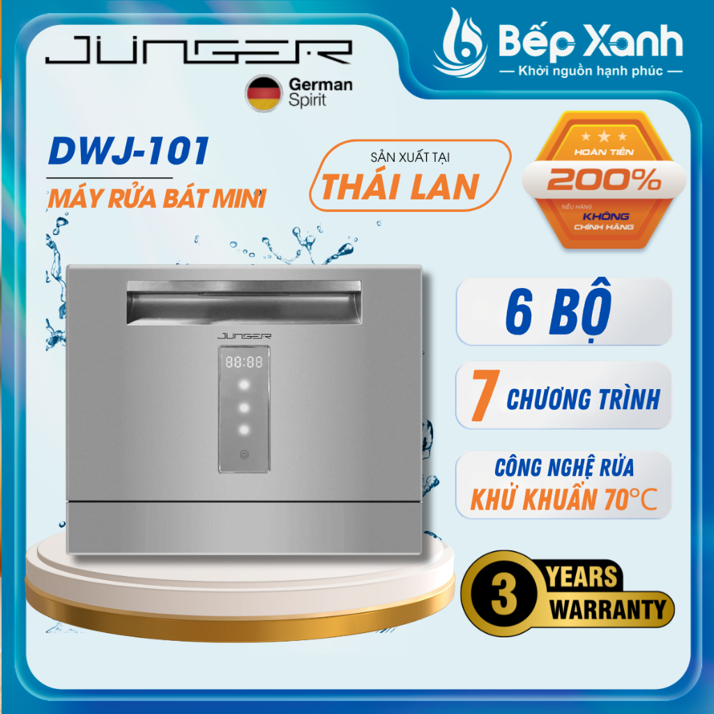 [MODEL 2024] Máy rửa bát mini Junger DWJ-101 - 6 Bộ - Công nghệ sấy nóng Residual Heating Dry