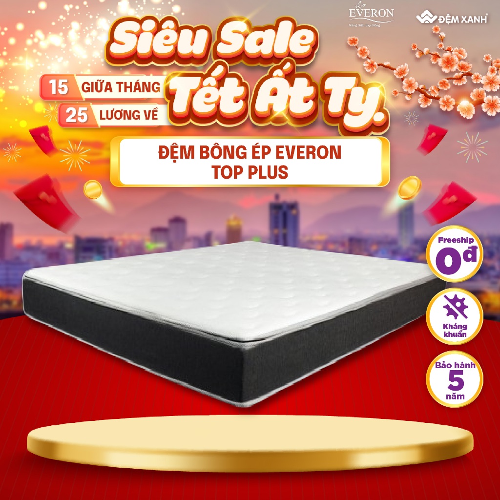 Đệm bông ép Everon TOP PLUS ĐỆM GẬP 2 (đệm bông ép với lớp topper 5cm)