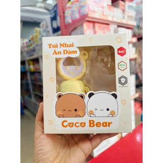 BỘ TÚI NHAI ĂN DẶM COCOBEAR CAO CẤP CÁN HÌNH GẤU, TY NHAI MÀU NÂU