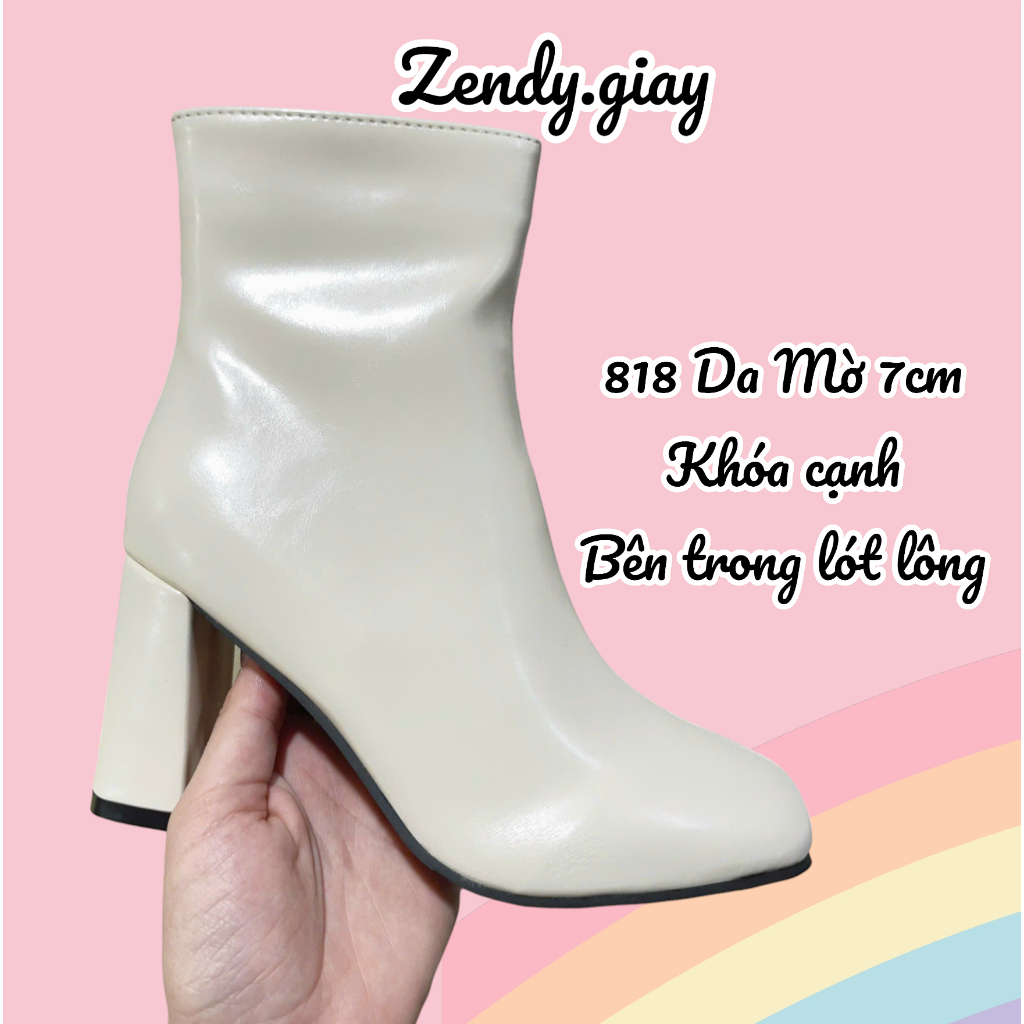 Boot Nữ Cổ Cao Da mờ và Da Bóng Boot Nữ Gót Vuông Da mềm Bên Trong có lót lông