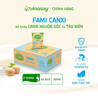 Thùng sữa đậu nành Fami Canxi ít đường (40 bịch x 200ml)