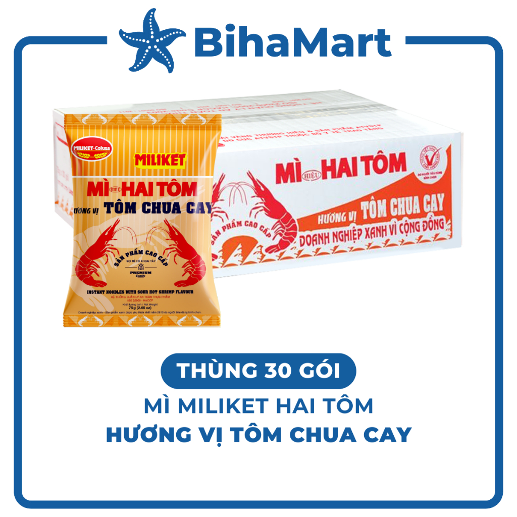 [THÙNG30GÓI-COLUSA- Mì giấy Miliket Hai Tôm gói vị Tôm chua cay, Mì tôm hiệu Hai Tôm Miliket hiệu 2 