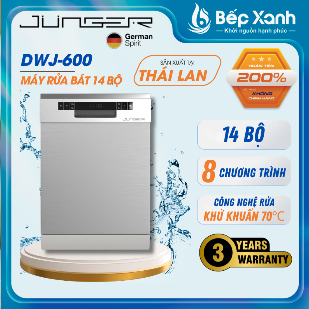 [MODEL 2024] Máy rửa bát độc lập Junger DWJ-600 - 14 bộ - Sấy Turbo Dyring - Bảo hành 3 năm