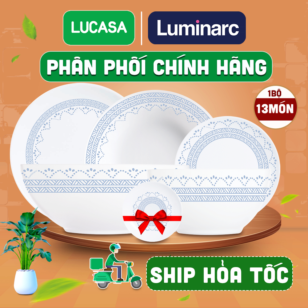 Bộ Bàn Ăn Thủy Tinh Luminarc Diwali GEOMATRIC BLUE Tô Chén Đĩa 13 Món - BODIGEO13M | Phân Phối Chính