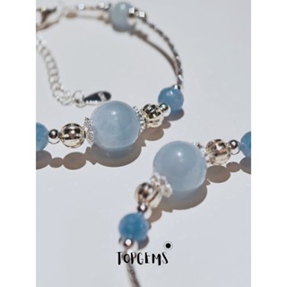 Vòng Tay Aquamarine Nữ Bạc 925 TOPGEMS Lắc Tay Nữ Dạng Charm Kiềng Bạc mix Đá Aquamarine