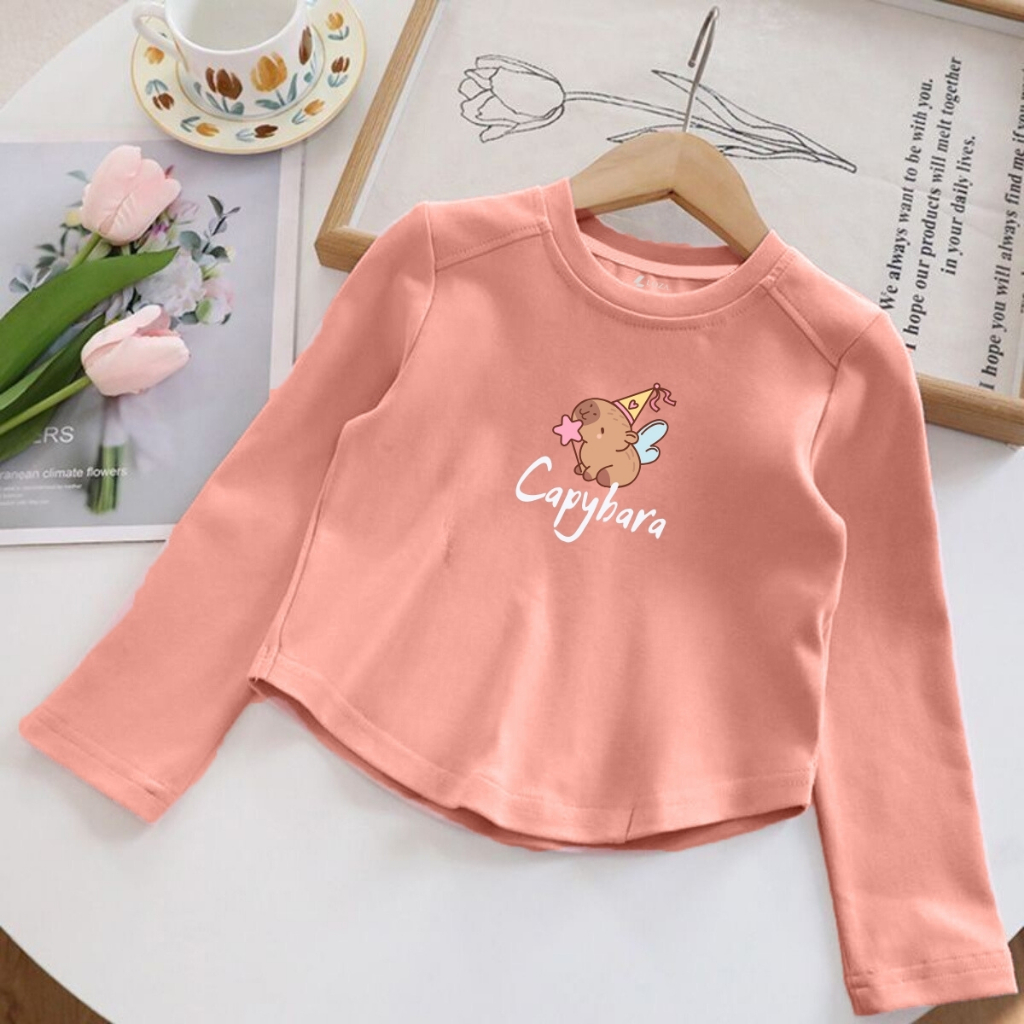Áo thu đông cho bé gái in hình Capybara, Loopy, Labubu - Áo thun dài tay trẻ em-Loza Kids ON002