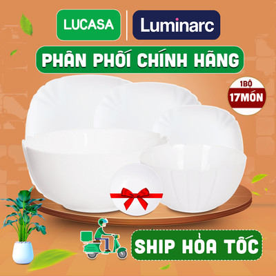 Bộ Bàn Ăn Thủy Tinh Luminarc Lotusia Tô Chén Đĩa 17 Món - BODILO17M | Phân Phối Chính Hãng