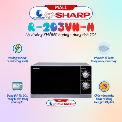 [HỎA TỐC] Lò vi sóng Sharp R-203VN-M - Dung tích 20L - Hàng chính hãng