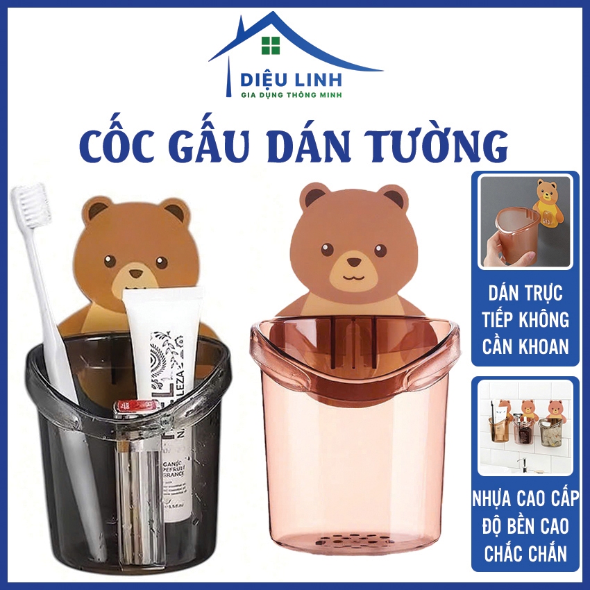 Cốc Dán Tường Hình Gấu Để Bàn Chải Đánh Răng Hình Gấu Có Lỗ Thoát Nước Tiện Lợi Dieulinhshop CC-PXC