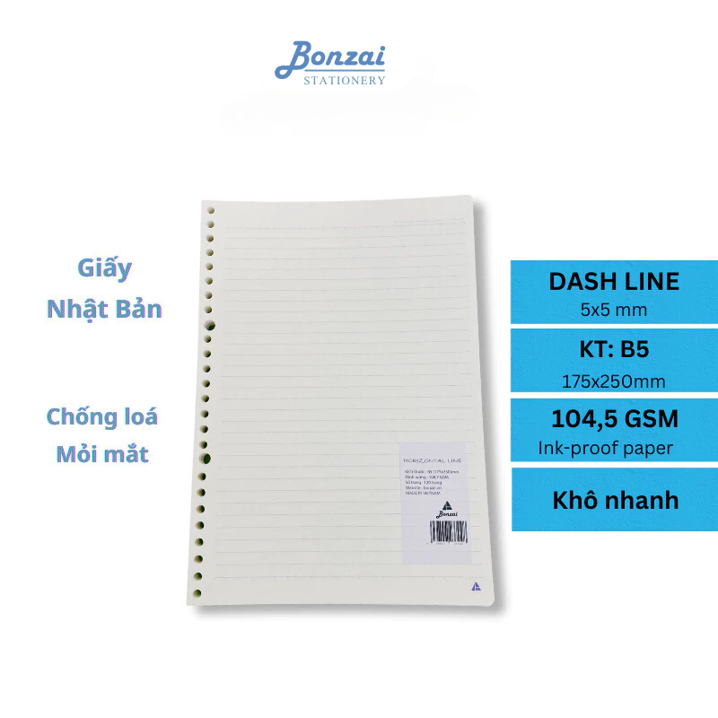 Giấy refill ruột sổ còng B5 BONZAI Fort Nhật Bản Horizontal Line 7x7mm 100GSM/120 Trang
