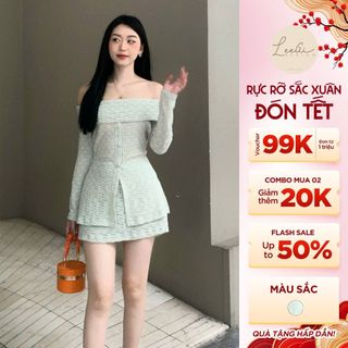 Set Trễ Vai Ren Hoa Cúc Dáng Ôm Chân Váy Ngắn LiLiQiQi By LeeGi Nhẹ Nhàng Nữ Tính - Min675