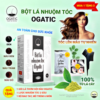 [ Màu Đen ] Bột Lá Nhuộm Tóc OGATIC (tặng lược nhuộm 2 đầu khi mua hộp 50gr).