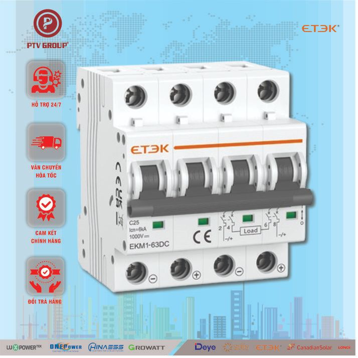 CB DC Aptomat 4P ETEK 1000VDC 16A 32A 63A 4P | PTV GROUP | Bảo Hành 6 tháng
