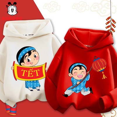 Áo hoodie cho bé trai BOBDOG, áo nỉ có mũ cho bé in hình bé trai CHÚC TẾT cute