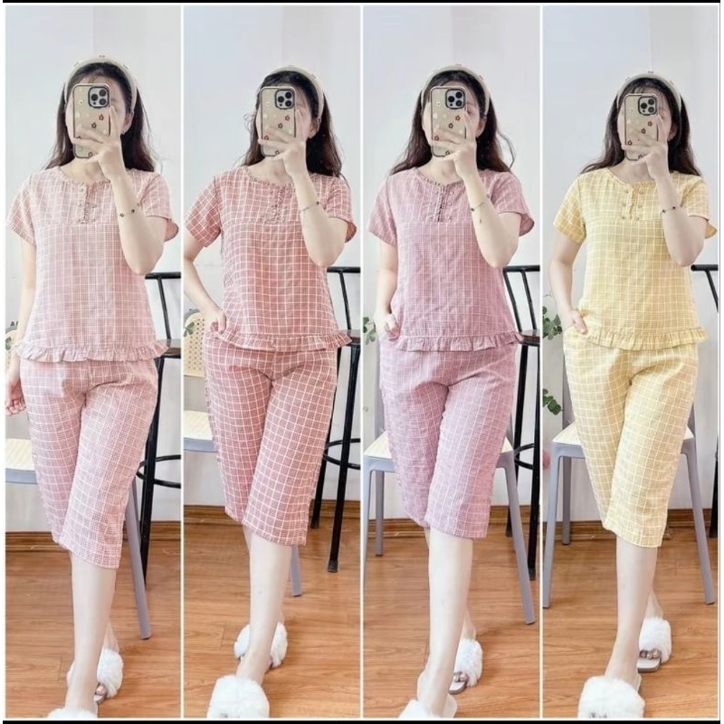[BunnySky] Đồ bộ nữ(có video), Đồ bộ mặc nhà mẫu lửng mềm mát