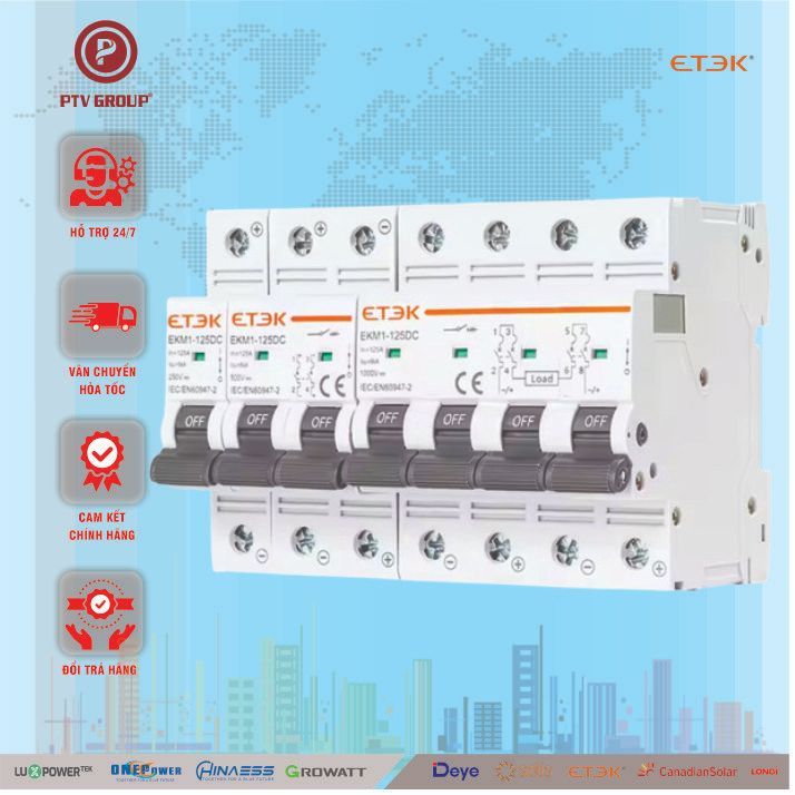 Cầu dao CB DC Acquy 125A 2P 550V ETEK | PTV GROUP | Bảo Hành 6 Tháng