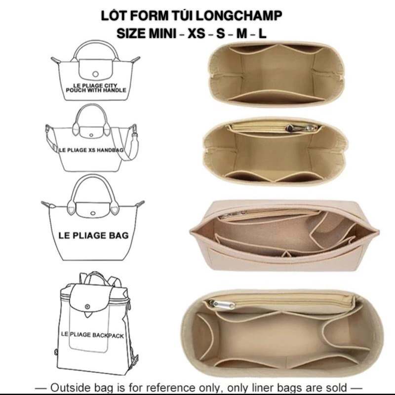 Lót giữ form túi Long_cham size mini - XS - S - M - L - Lót túi xách chia ngăn đủ size bằng dạ nỉ