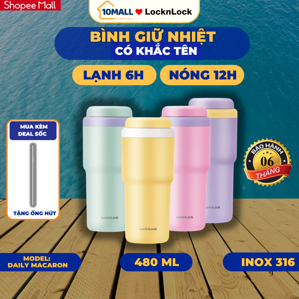 Bình Giữ Nhiệt LocknLock 480ml Chính Hãng, Ly Nước Macaron Cute Nhỏ Gọn LHC3292 10MALL CÓ Khắc tên